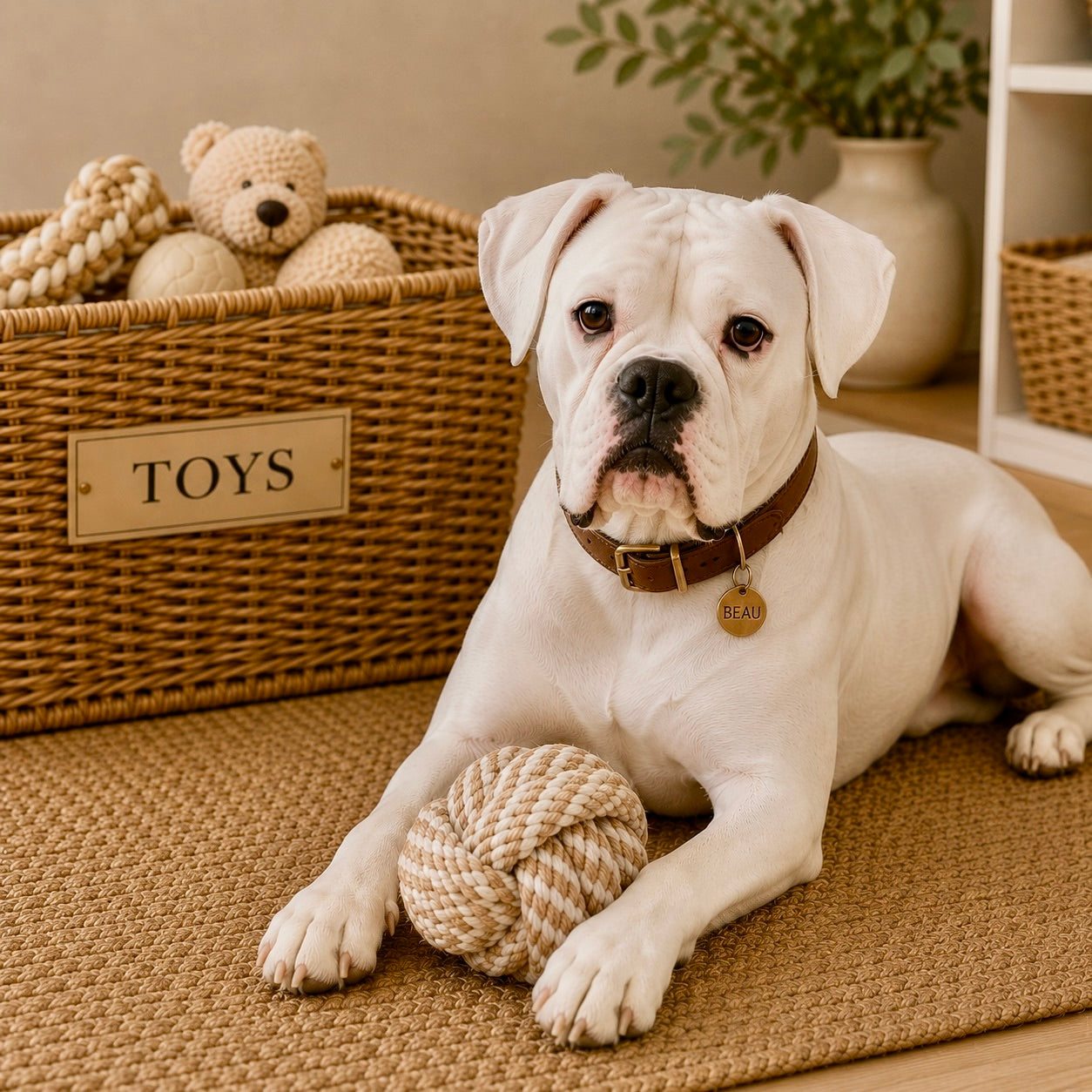 Small Neutral Rope Knot Dog Toy 🤍 Natural Cotton Tug Ball