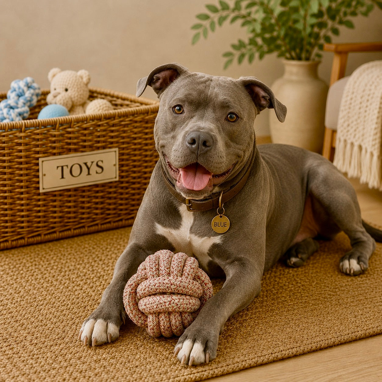 Large Neutral Rope Ball Dog Toy ๐ค Oversized Tug + Toss Toy