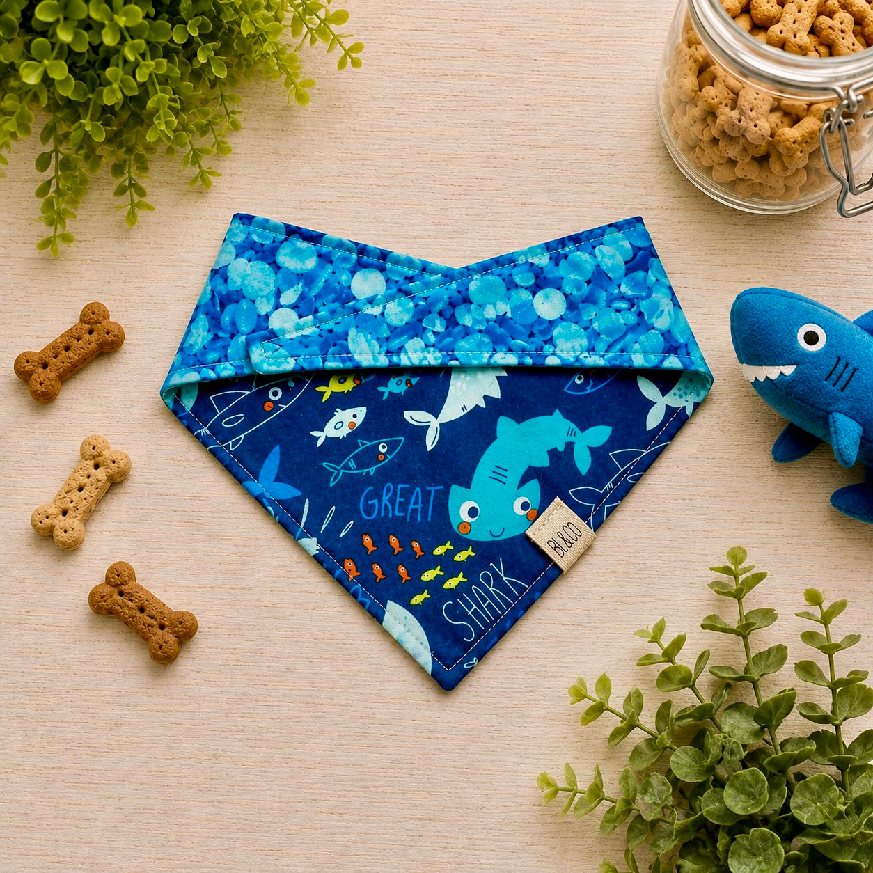 Blue Shark Seaside Scout Reversible Dog Bandana 