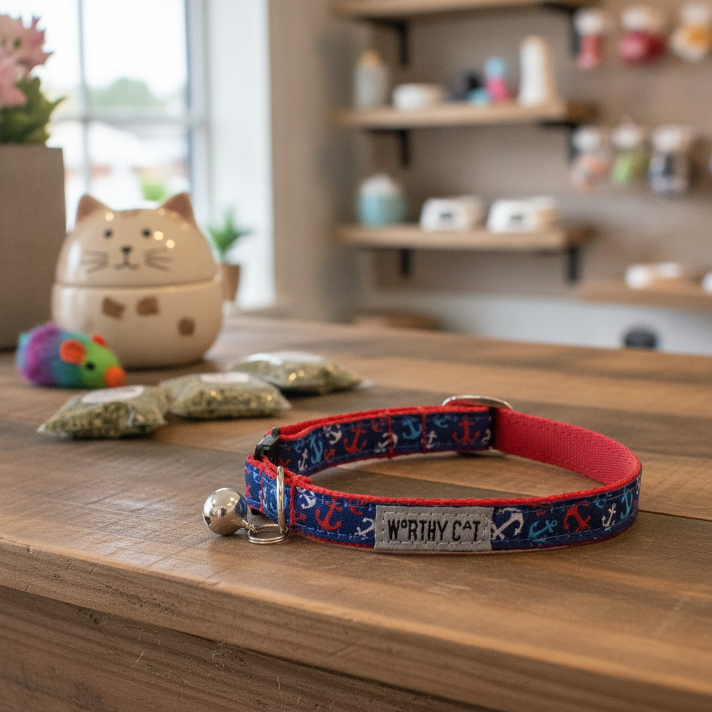 Anchors Away Cat Collar | Navy & Red