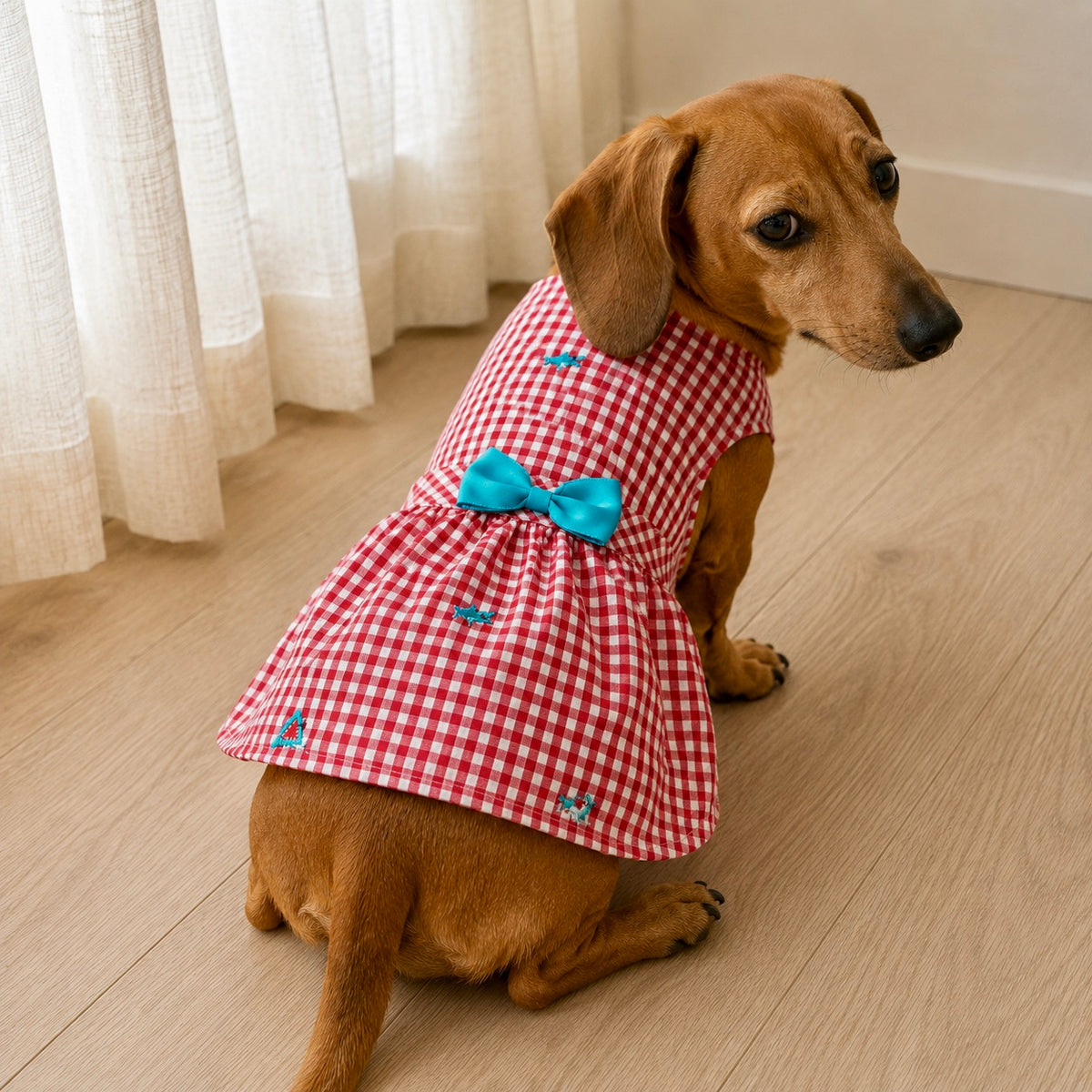 Shark Bite Sweetheart Dress | Red Gingham & Coastal Shark Detail