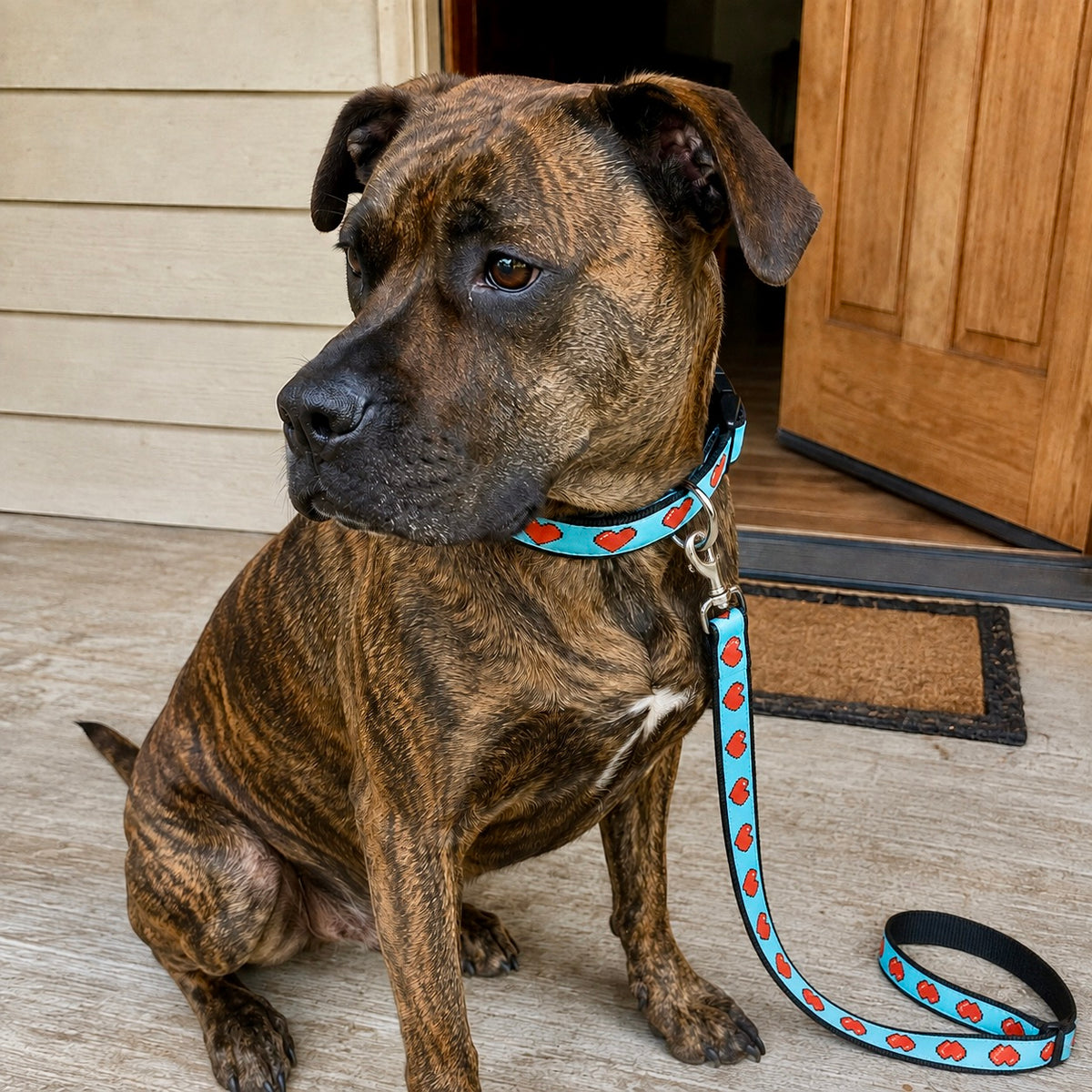 Pixel Love Heart Dog Leash | Turquoise