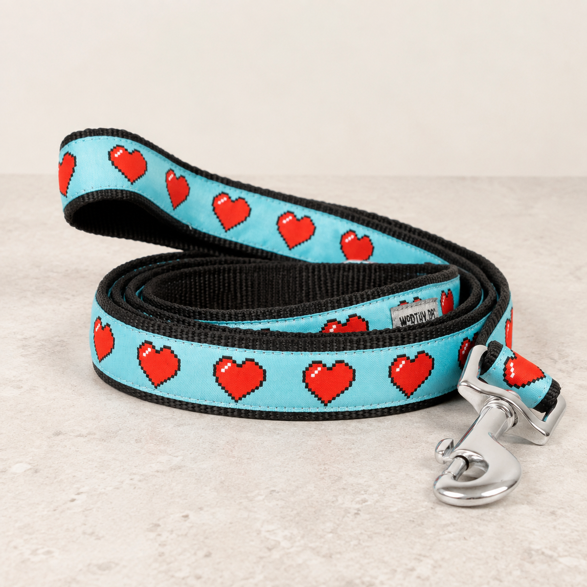 Pixel Love Heart Dog Leash | Turquoise