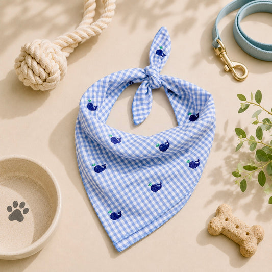 Whale Watch Bandana | Blue Gingham & Seaside Style