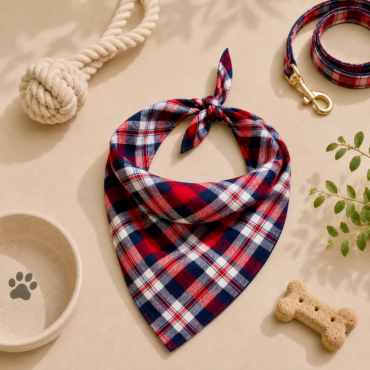 Coastal Americana Bandana | Red & Navy Plaid Design