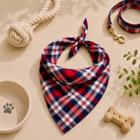 Coastal Americana Bandana | Red & Navy Plaid Design