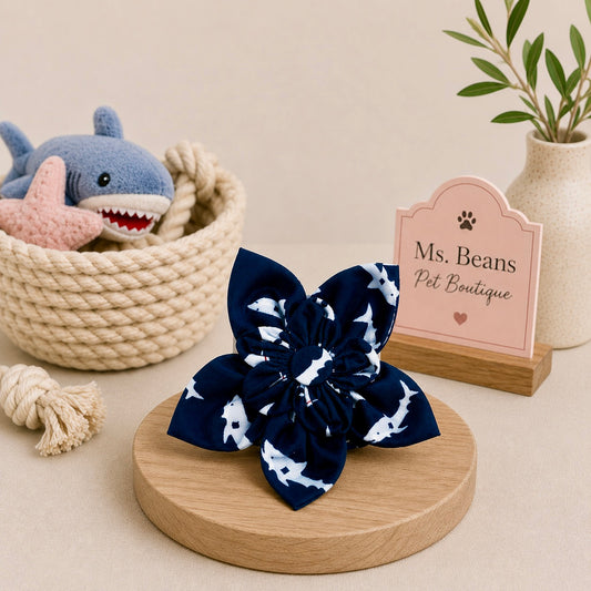 Shark Week Flower Bow | Coastal Navy & White Print