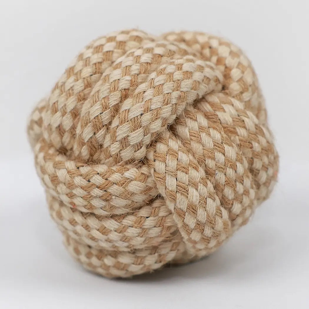 Small Neutral Rope Knot Dog Toy 🤍 Natural Cotton Tug Ball