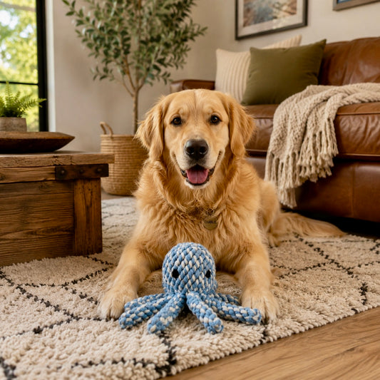 Blue Knitted Octopus Dog Toy