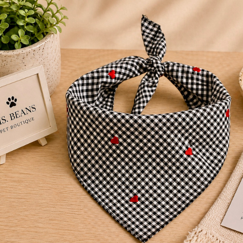 Midnight Heart Bandana | Black Gingham Classic