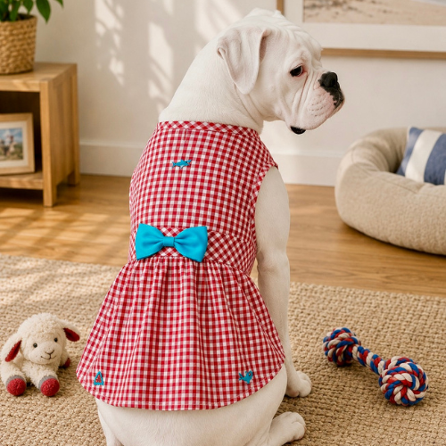 Shark Bite Sweetheart Dress | Red Gingham & Coastal Shark Detail
